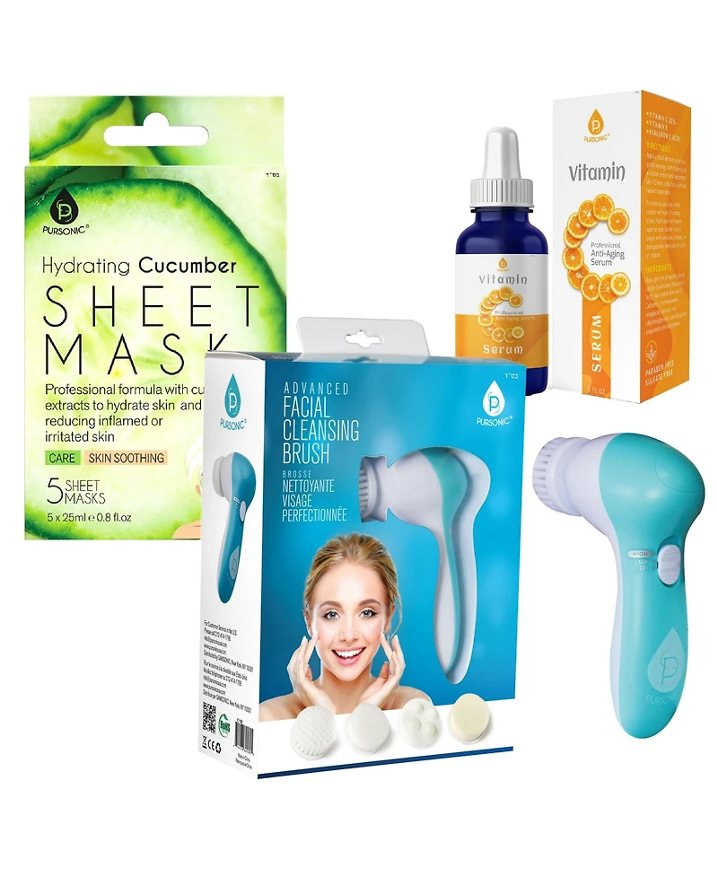 Pursonic Skin Revive Bundle: Cucumber Masks, Cleansing Brush, Vitamin C Serum