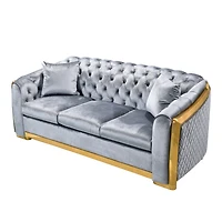 Simplie Fun Velvet Luxury Chesterfield Sofa Set, 84" Grey Fabric