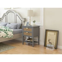 Streamdale Furniture 2 Drawer Side Table, Natural Rattan, End Table, Suitable For Bedroom, Living Room, Study