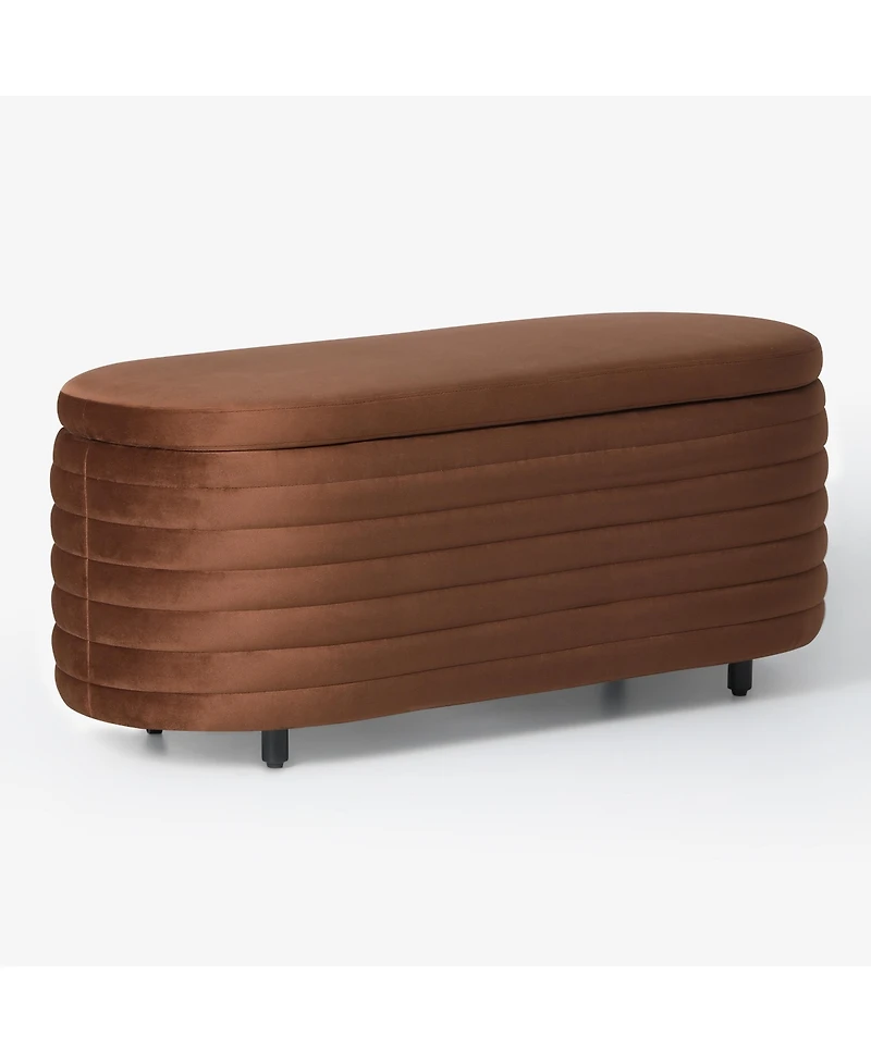 WestinTrends 42" Wide Mid-Century Modern Upholstered Velvet Tufted Oval Storage Ottoman Bench
