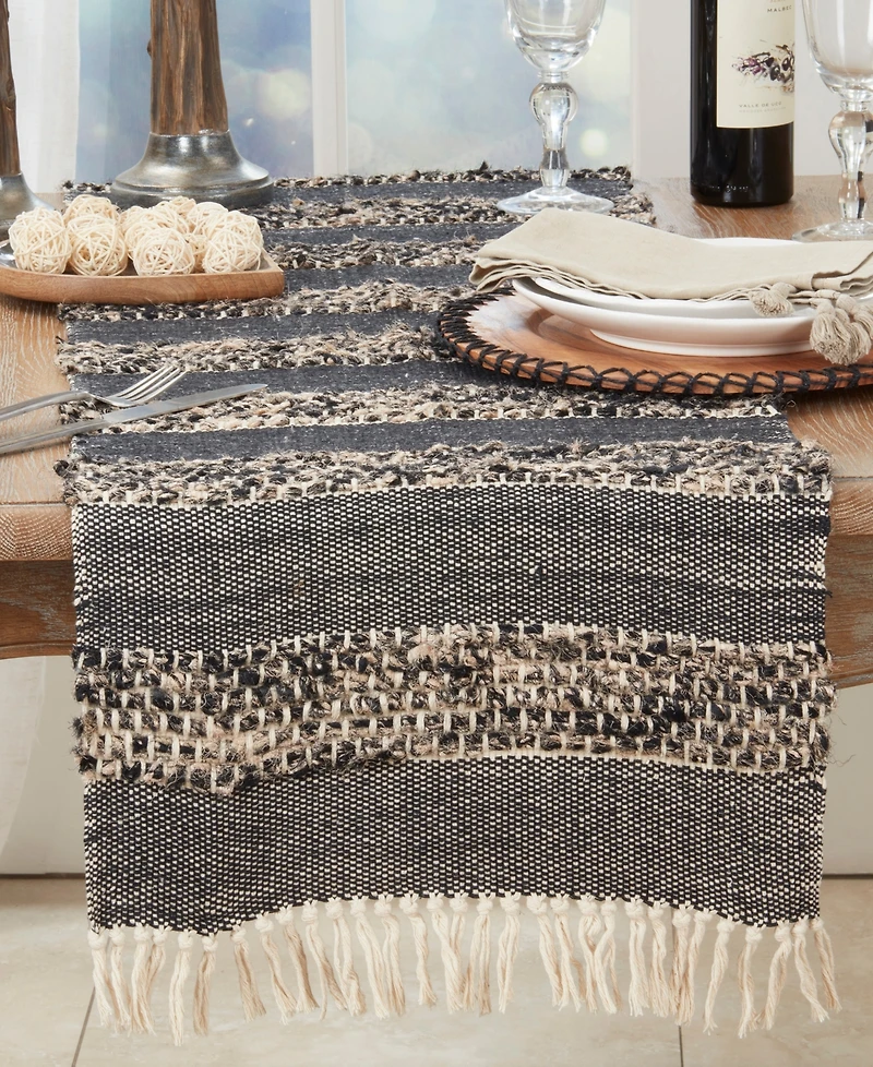 Saro Lifestyle Tassel Trimmed Stripes Table Runner, 16"x72"
