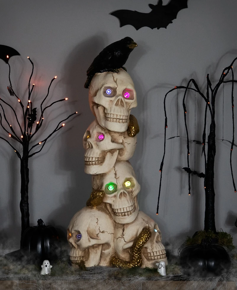 Northlight 27.5" Led Lighted Skull Tower with Raven Halloween Decoration