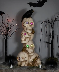 Northlight 27.5" Led Lighted Skull Tower with Raven Halloween Decoration