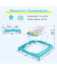 Costway Foldable Baby Walker with 3 Adjustable Heights Comfy Padded Seat Music Tray