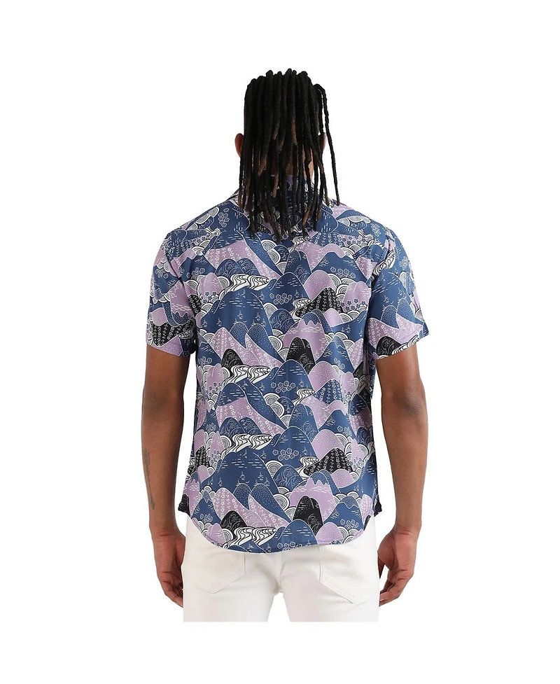 Campus Sutra Men's EcoLiva Blue & Lavender Contrast Landscape Shirt