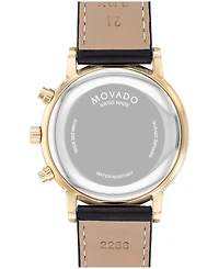 Movado Men's Museum Classic Swiss Quartz Chronograph Black Leather Watch 42mm
