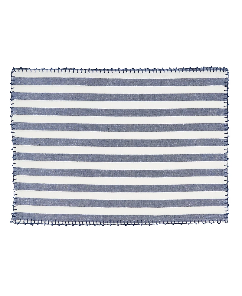 Saro Lifestyle Classic Striped Whipstitch Pom Placemat Set of 4,14"x20"
