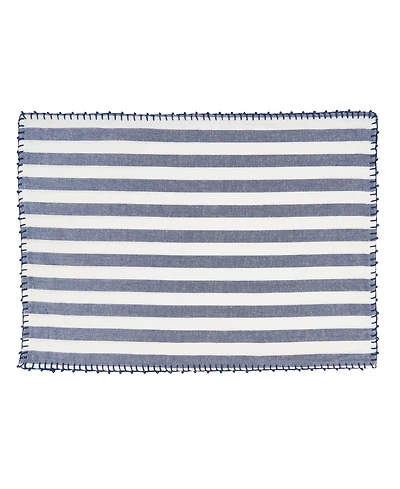Saro Lifestyle Classic Striped Whipstitch Pom Placemat Set of 4,14"x20"