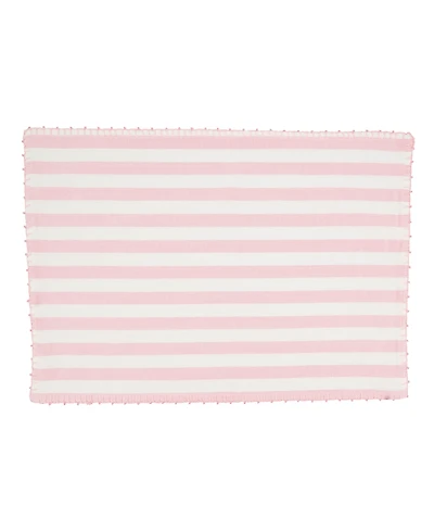 Saro Lifestyle Classic Striped Whipstitch Pom Pom Placemat Set of 4,14"x20"