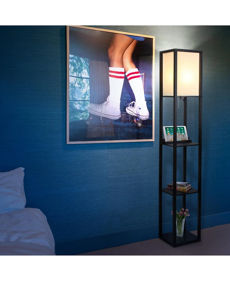 Maxwell Led Shelf Floor Lamp with Usb Port, Outlet and Wireless Charging Pad (63"), Bulb Included