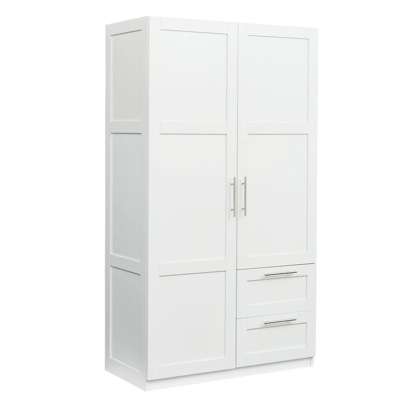 Streamdale Furniture High Wardrobe And Kitchen Cabinet With 2 Doors, 2 Drawers And 5 Storage Spaces, White