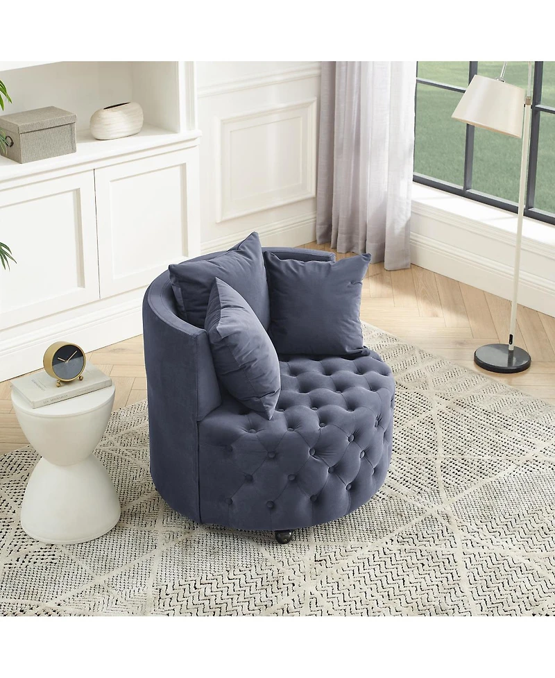 Simplie Fun Swivel Chair with Velvet Upholstery and Pillows