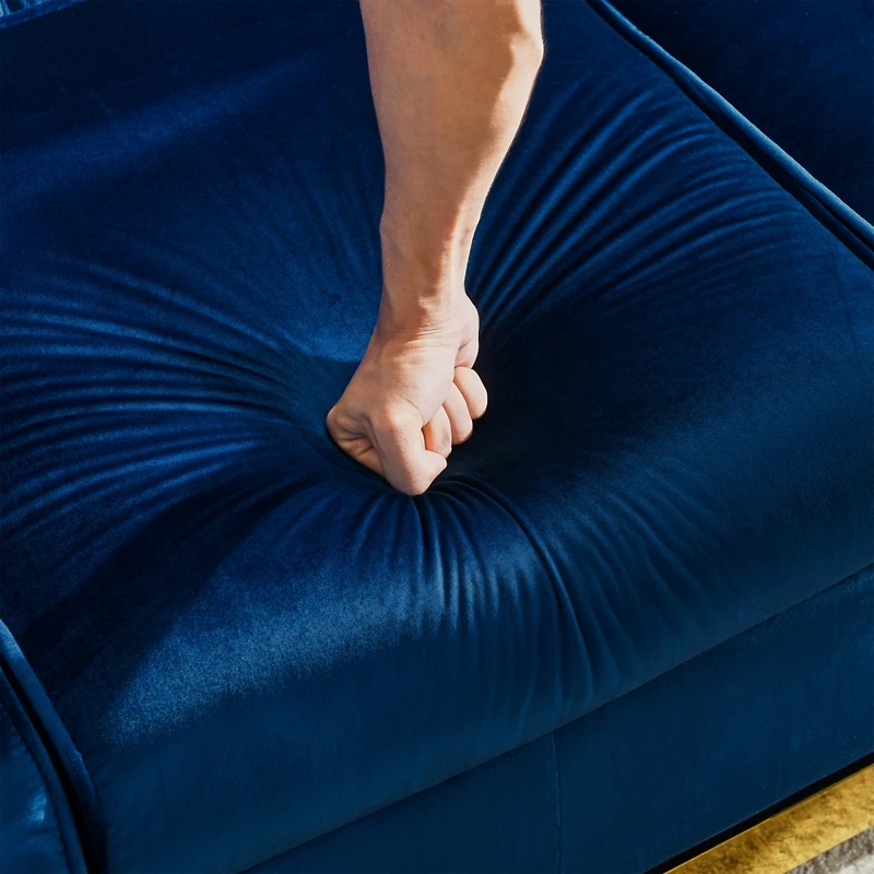 Streamdale Furniture Navy Blue Velvet Sofa Set with Gold Stainless Legs