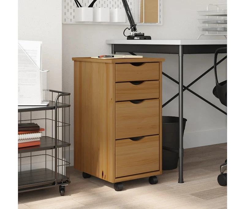vidaXL Moss 4-Drawer Chest, Solid Pine Wood Mobile File Cabinet, Storage Cabinet on Wheels, Chest of Drawers for Home Office, Easy Assembly & Maintena