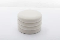 Streamdale Furniture Velvet Fabric Storage Round Ottoman Footstool With Wooden Shelving, Ivory