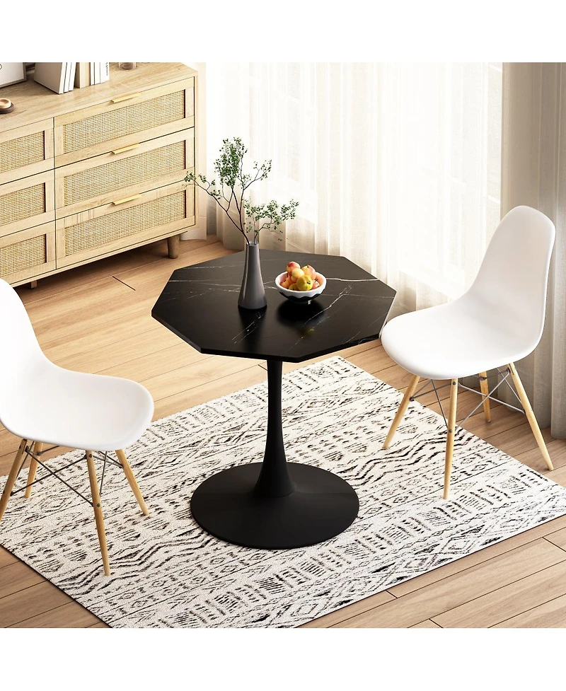 Simplie Fun Modern Marble Coffee Table, Octagonal, Metal Base