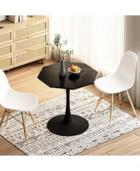 Simplie Fun Modern Marble Coffee Table, Octagonal, Metal Base