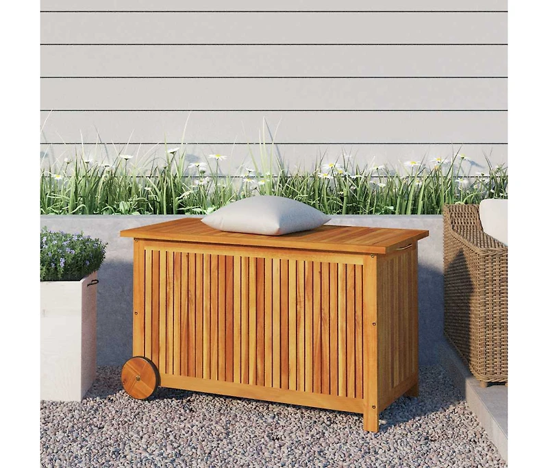 vidaXL Patio Storage Box with Wheels 35.4"x19.7"x22.8" Solid Wood Acacia
