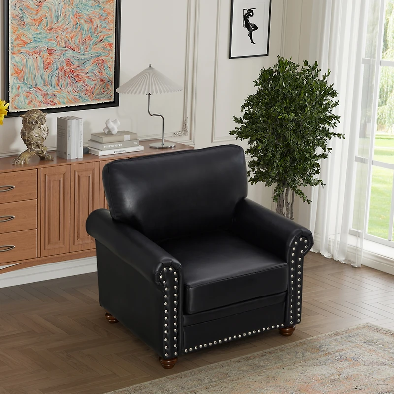 Streamdale Furniture Living Room Sofa Single Seat Chair With Wood Leg Faux Leather