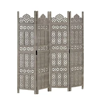 vidaXL Hand carved 4-Panel Room Divider Gray 63"x65" Solid Mango Wood