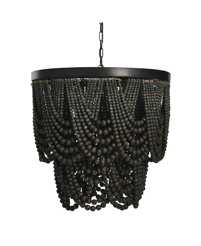 Storied Home 2-Tier Draped Wood Bead Chandelier Black