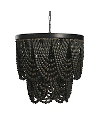 Storied Home 2-Tier Draped Wood Bead Chandelier Black