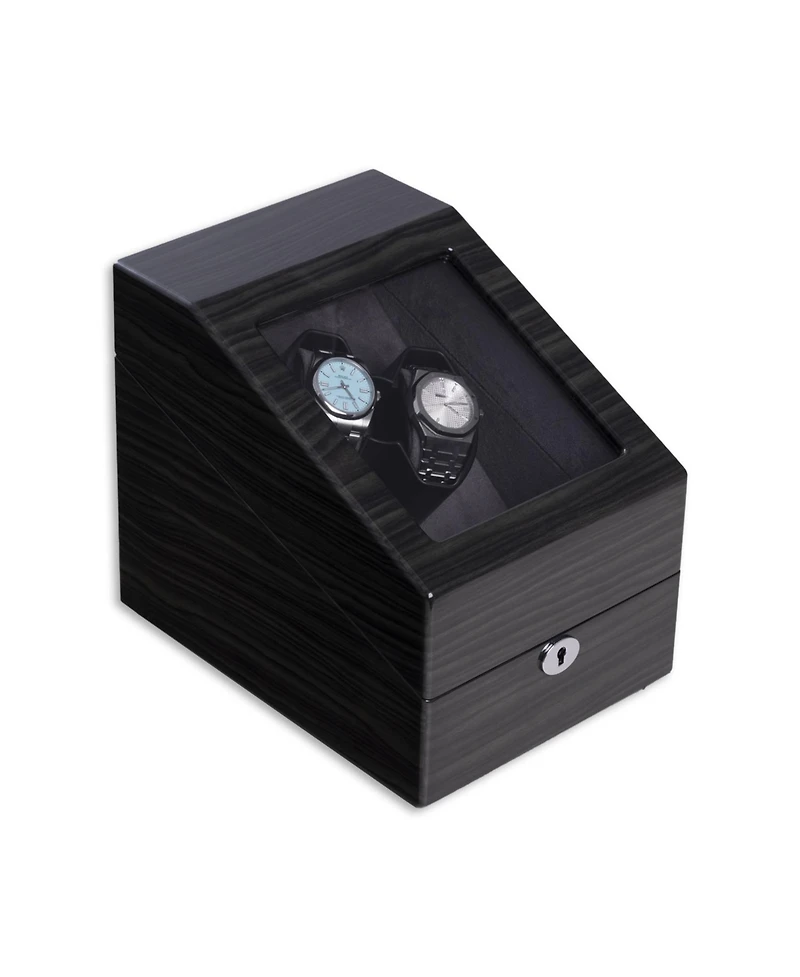 Bey-Berk Polished Ash Wood Two Watch Winder and Three Watch Storage