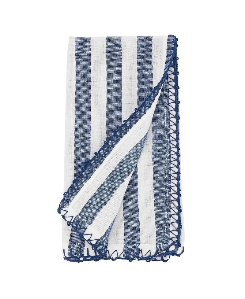 Saro Lifestyle Lively Pompom Border Striped Napkin Set of 4,20"x20"