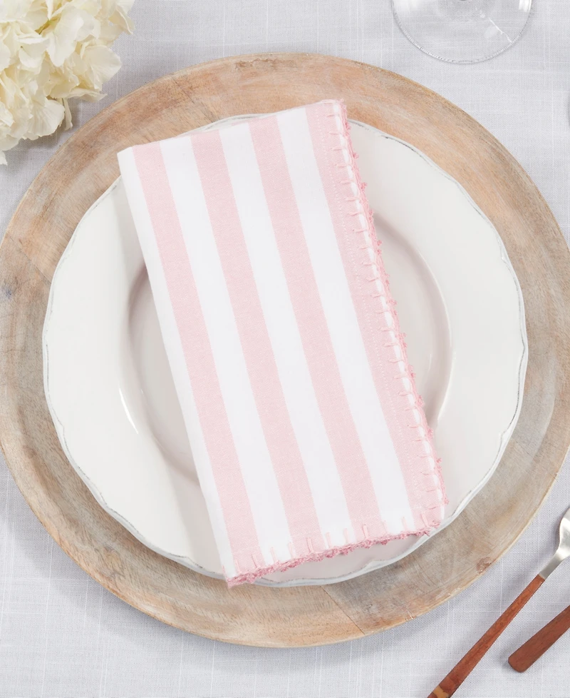Saro Lifestyle Lively Pompom Border Striped Napkin Set of 4,20"x20"