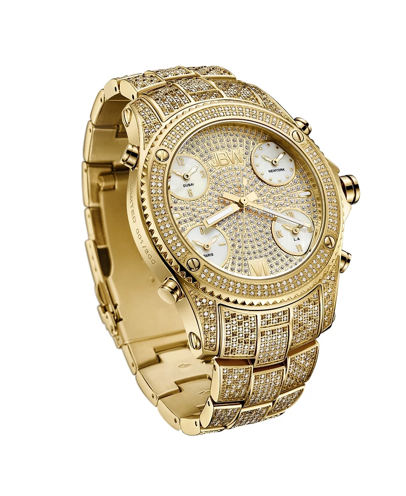 Jbw Men's Jet Setter Platinum Series Diamond (3 ct. t.w.) 18K Gold-Plated Stainless Steel Watch, 50Mm