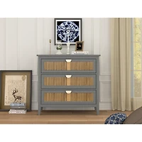 Streamdale Furniture 3 Drawer Cabinet Rattan, American Furniture, Suitable For Bedroom, Living Room, Study