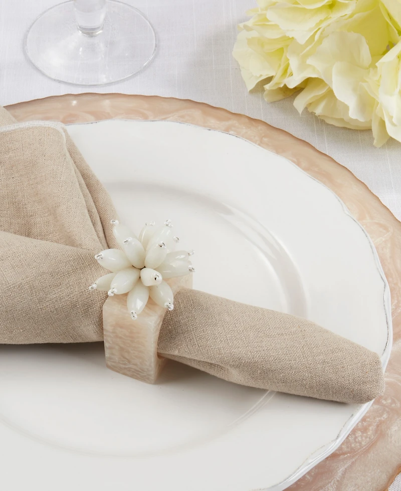 Saro Lifestyle Beaded Floral Blossom Resin Napkin Ring Set of 4