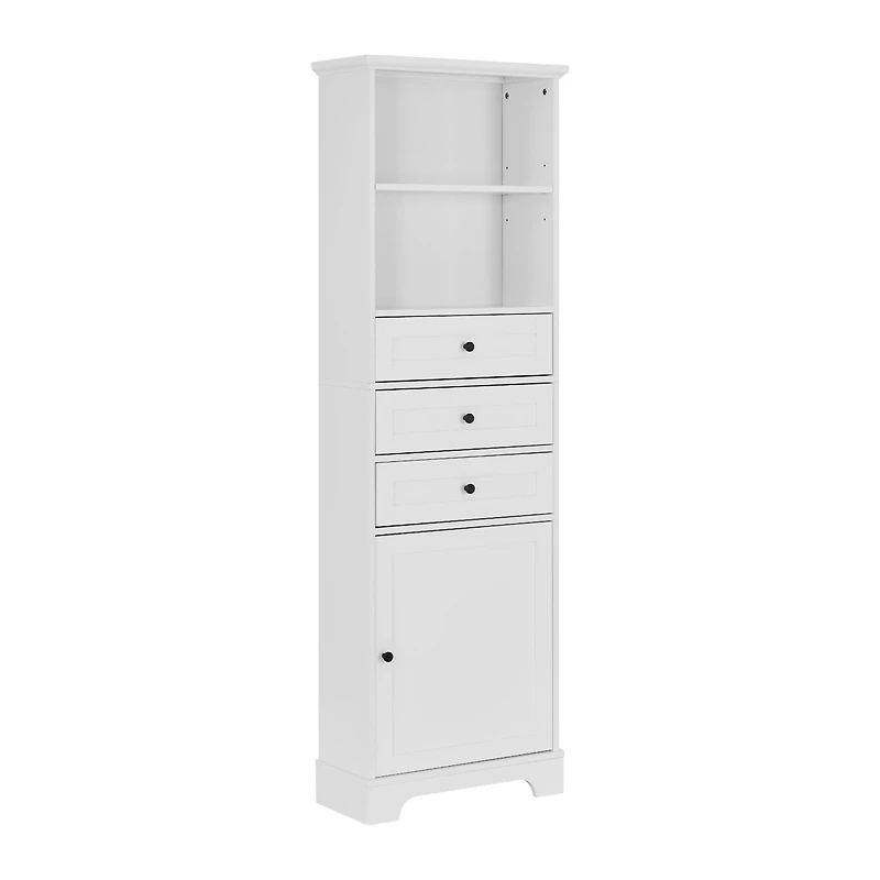 Streamdale White Tall Storage Cabinet with 3 Drawers and Adjustable Shelves