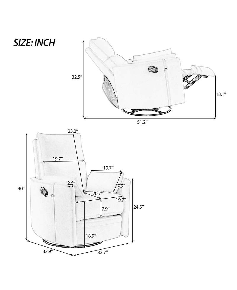 Streamdale 360 Swivel Recliner with Removable Pillows for Living Room