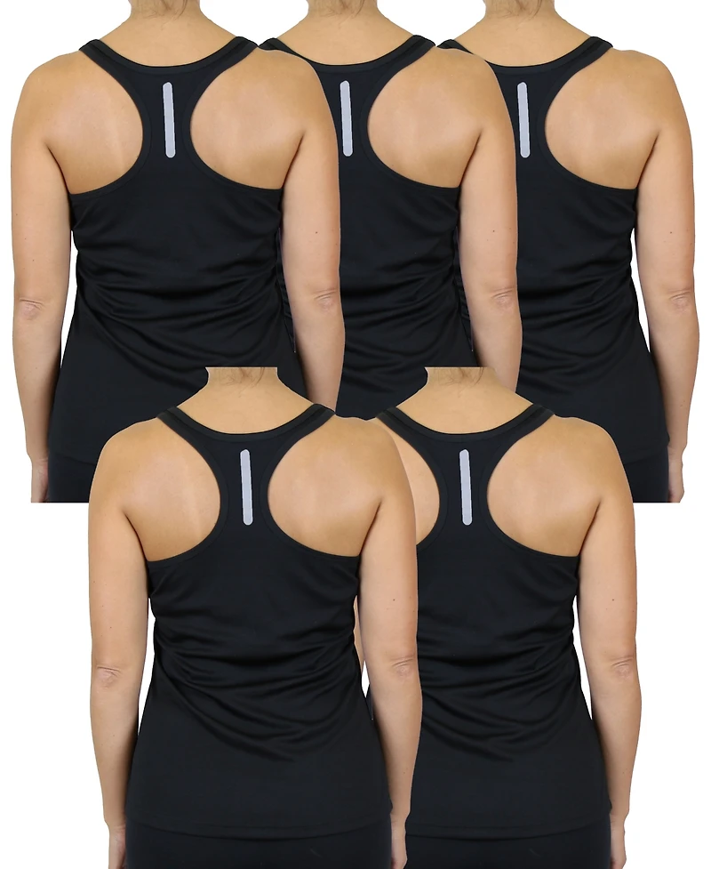 Galaxy By Harvic Women's Moisture Wicking Racerback Tanks-5 Pack