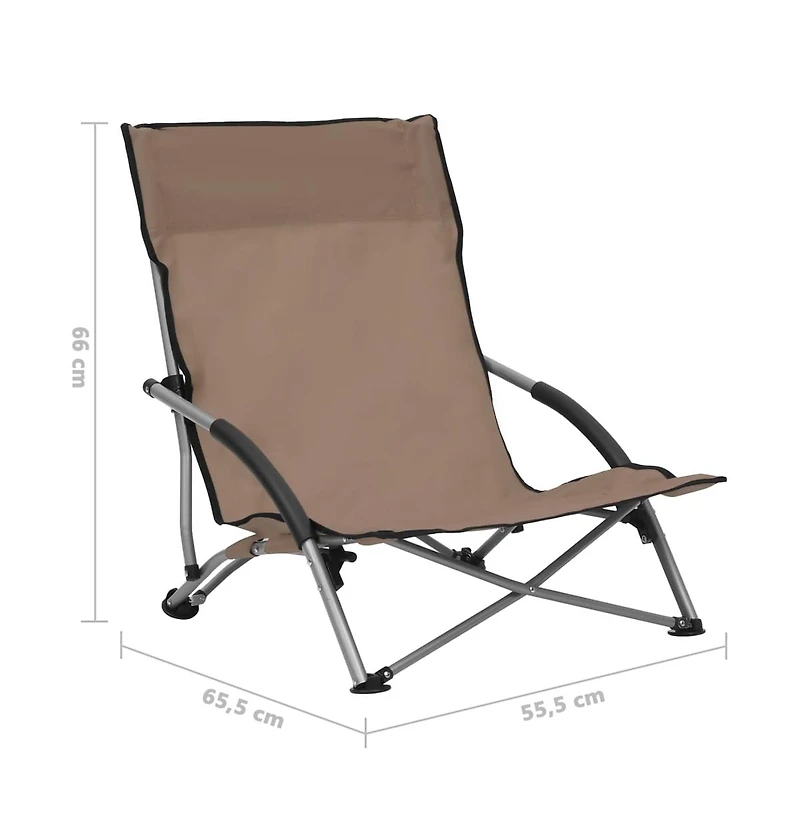 Folding Beach Chairs 2 pcs Taupe Fabric