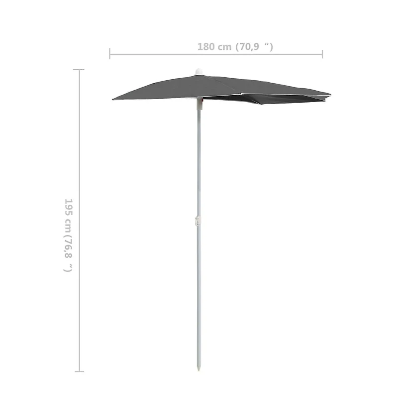 Garden Half Parasol with Pole 70.9"x35.4" Anthracite