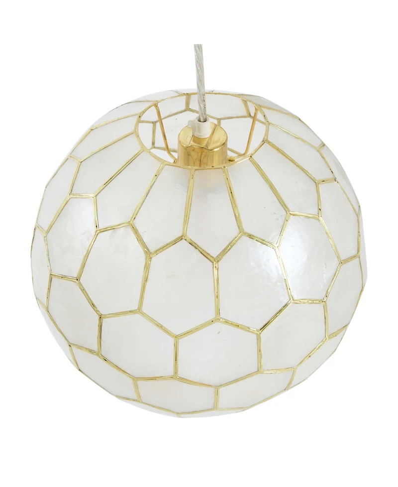 Storied Home Capiz Honeycomb Globe Pendant Light Capiz White Seashells with Antique