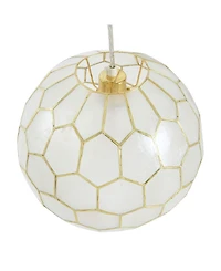 Storied Home Capiz Honeycomb Globe Pendant Light Capiz White Seashells with Antique