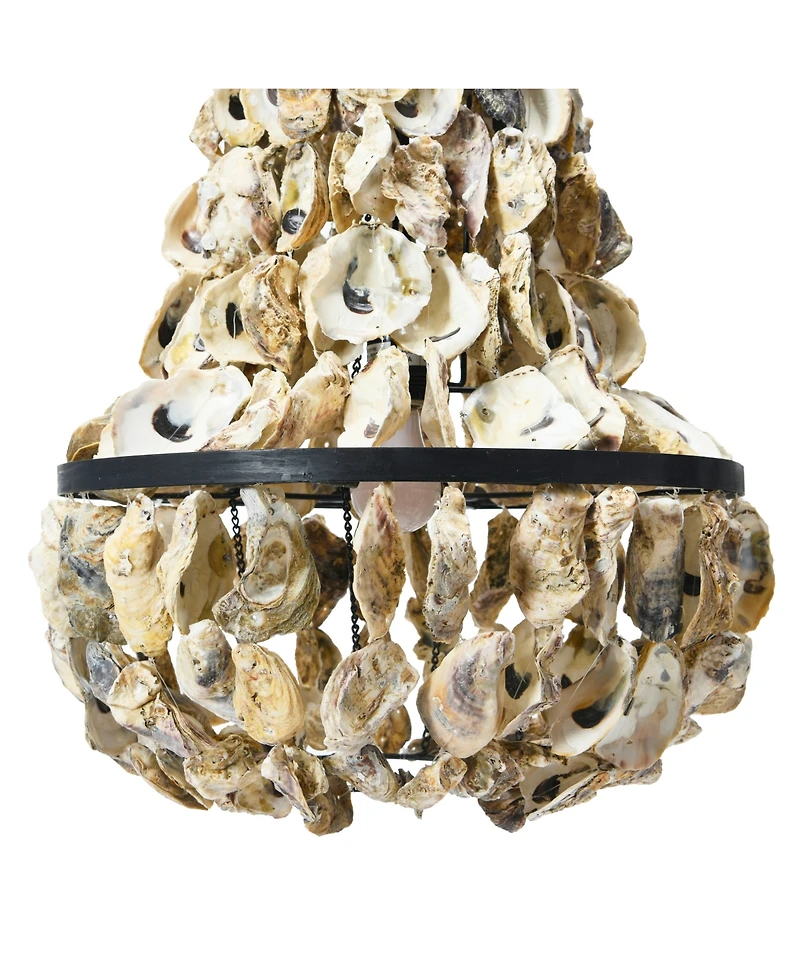 Storied Home Metal and Draped Oyster Shell Chandelier Black and Natural