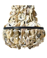 Storied Home Metal and Draped Oyster Shell Chandelier Black and Natural