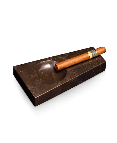 Bey-Berk Handcrafted genuine marble single cigar ashtray in amber emperador marble