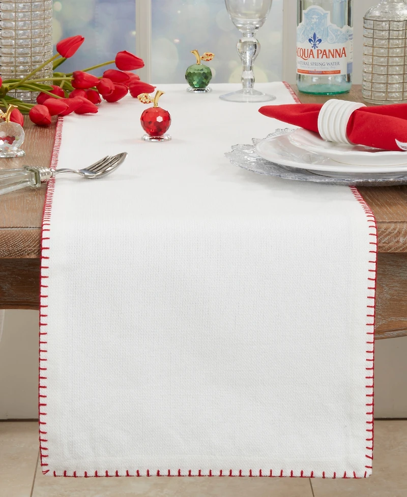 Saro Lifestyle Celena Collection Whip Stitched Design Cotton Table Runner, 13"x72"