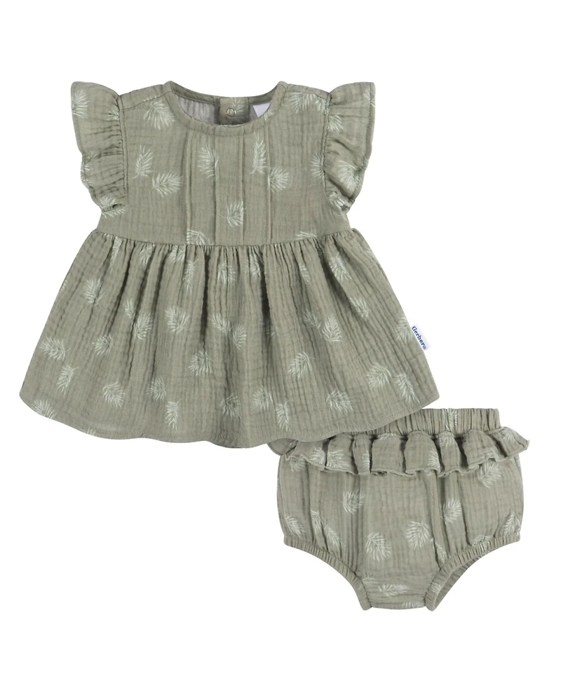 Gerber Baby Girls Gauze Dress and Diaper Cover Set, 2 Piece