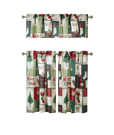 Kate Aurora Holiday Living Merry Christmas Kitchen Curtain Tier And Valance Set - 56 in. W x 36 in. L