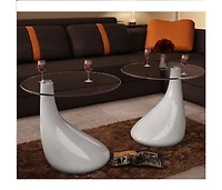 Coffee Tables 2 pcs with Round Glass Top High Gloss White