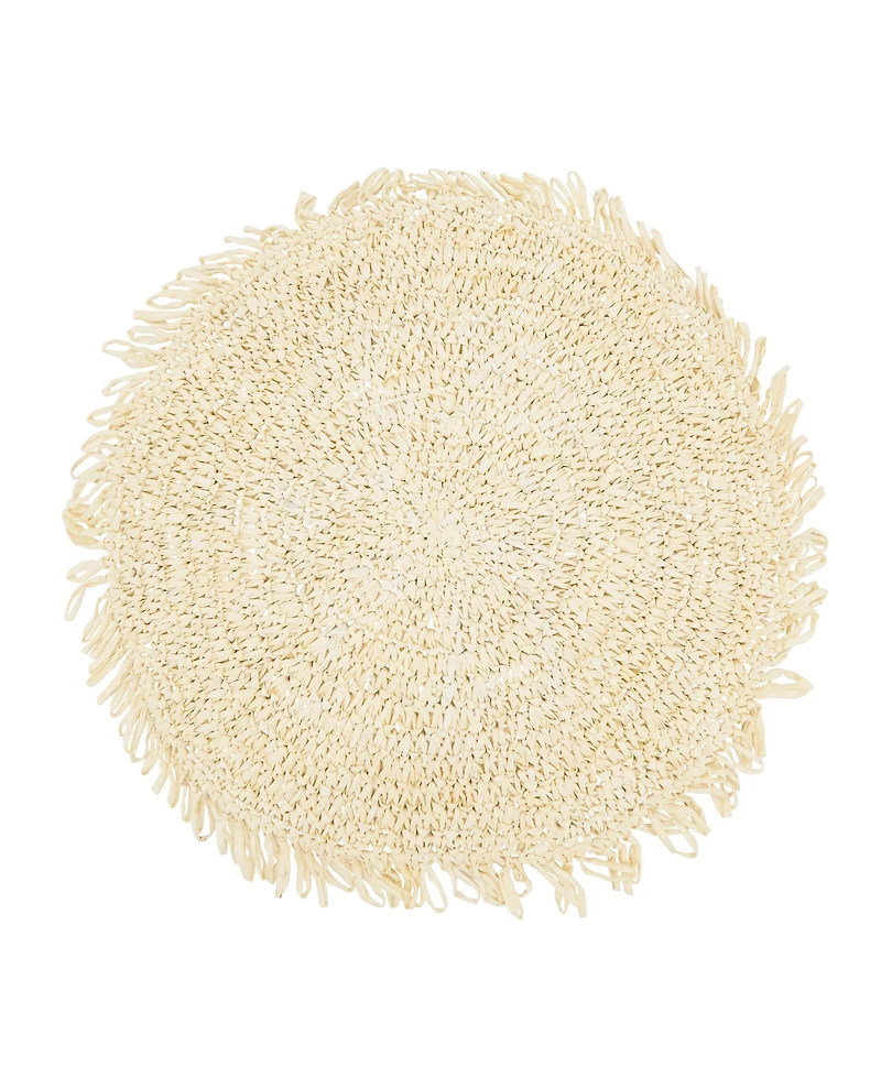 Saro Lifestyle Rustic Raffia Fringe Placemat Set of 4, 14"x14"