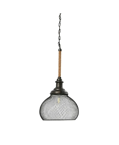 Robert Stevenson Lighting Martha - Woven Metal and Natural Rope Ceiling Light Black