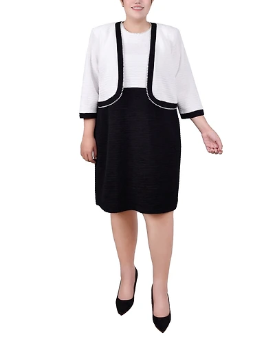 Ny Collection Plus 3/4 Sleeve Textured Knit 2 Piece Dress Set