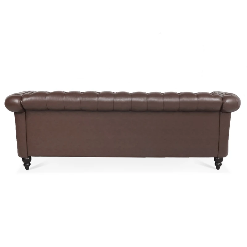Streamdale Furniture 84" Dark Brown Pu Rolled Arm Chesterfield Three Seater Sofa
